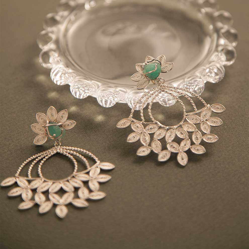 Aretes trapecista Esmeralda Filigrana